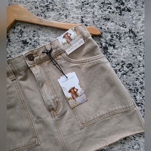 Sincerely Jules Denim Cargo Distressed Mini Skirt Wmns 11/29 Tan Western Rodeo